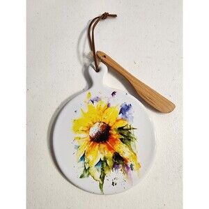 Demdaco Sunflower Ceramic Serving Cutting Board With Wooden Spatula Dean Crouser